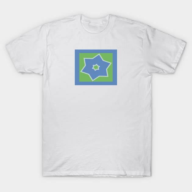 Blue Shooting Star Outlined in White with Green Background T-Shirt by YayYolly